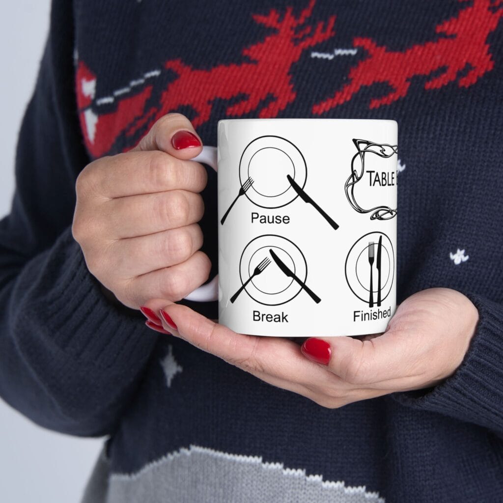 Table Manners Ceramic Mug, Dining Table Etiquette Coffee Cup, Dining Decor Drinkware, Kitchen Gift, Home Office Tea Mug, Good Table Manners