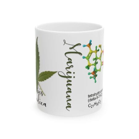 Marijuana Art Ceramic Mug, Cannabis Sativa Indica Weed THC Design, 11oz 15oz Cup, Stoner Gift, Funny Pot Smoker Decor, Herbal Tea Coffee Mug