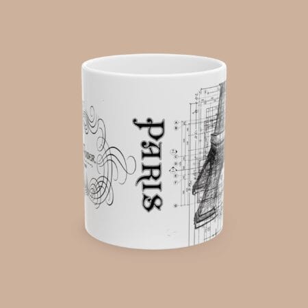Eiffel Tower Blueprint Ceramic Mug Parisian Coffee Cup, Paris Souvenir, Architectural Gift, Traveler's Tea Mug,Teacher Mug Gift,Engineer Mug