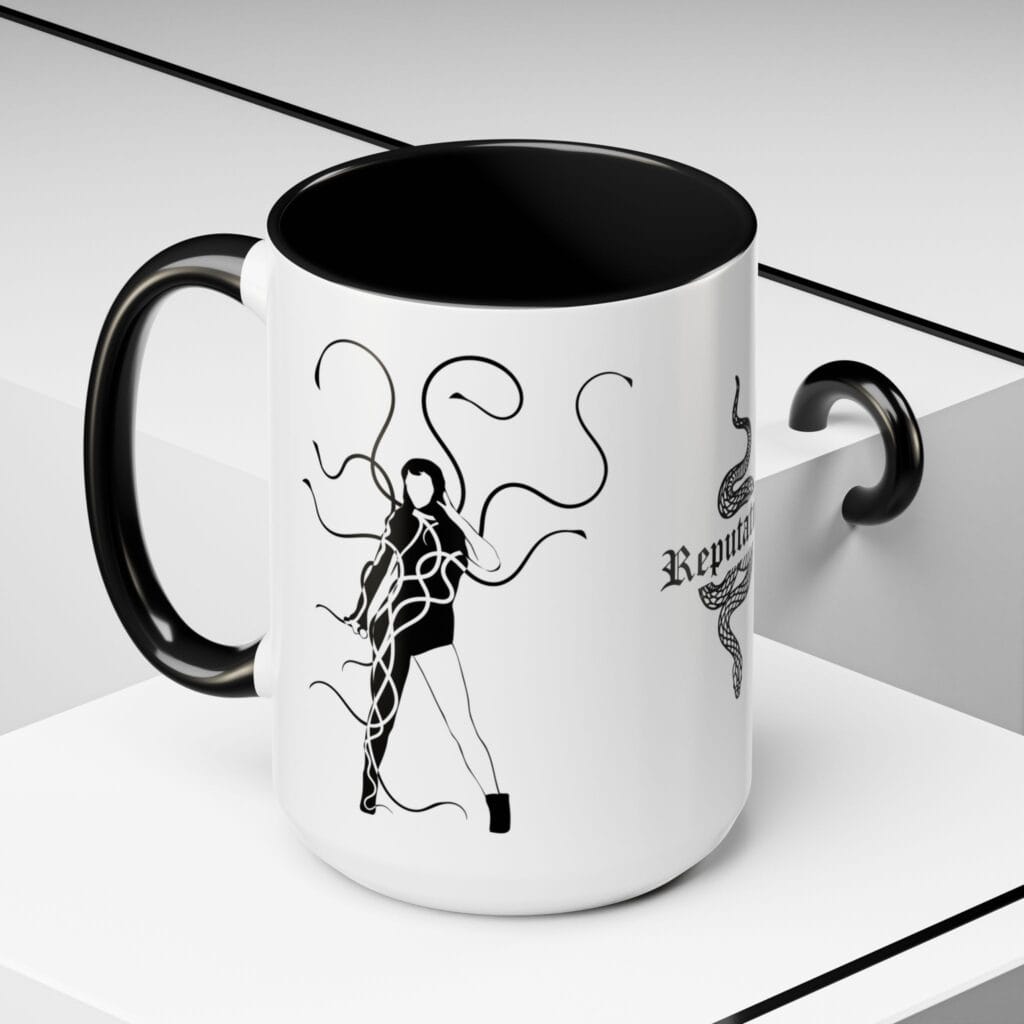 Taylor Swift Reputation Snake Accent Coffee Mug — Pop Star Illustration 15oz
